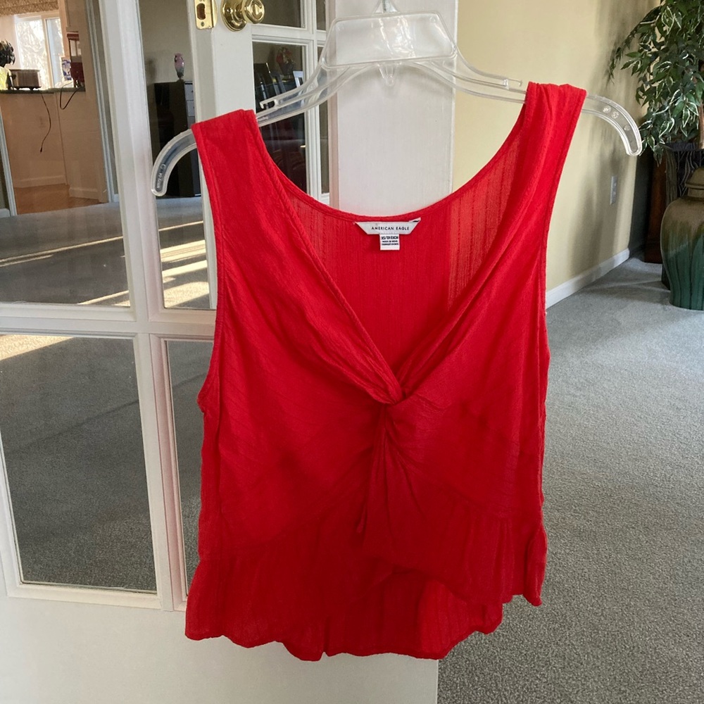 American Eagle: Red Twist Sleeveless Top: XS